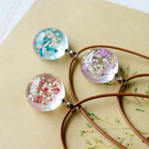 Dried Flower Jewelry, Gift for her, Real Flower Necklace, Pressed Resin Pendant Jewelry Wedding Bridesmaid Birthday Flower Necklace - Froppin