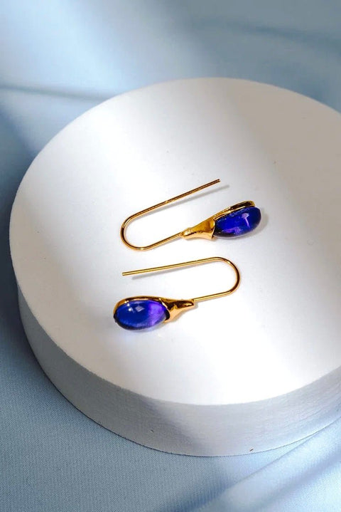 Drip Drop Crystal Drop Hook Clear And Deep Blue Earrings - Froppin