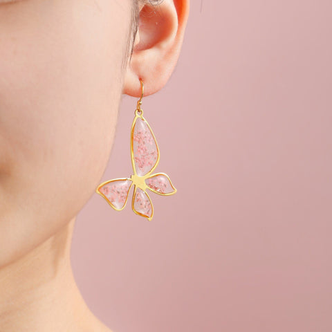 Dry Flower Earrings Butterfly Earrings, Victorian Earrings Pressed Flower Earrings, Resin Earrings, Minimalist Jewelry Dried Flower Earrings - Froppin