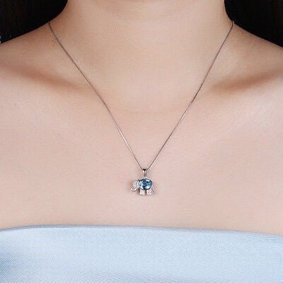 Elephant Blue Sparkling Silver Necklace Cute Elegant Delicate Designer Pendant - Froppin