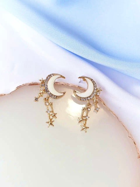 Enamel Moon Inlaid Dangle Earrings - Froppin