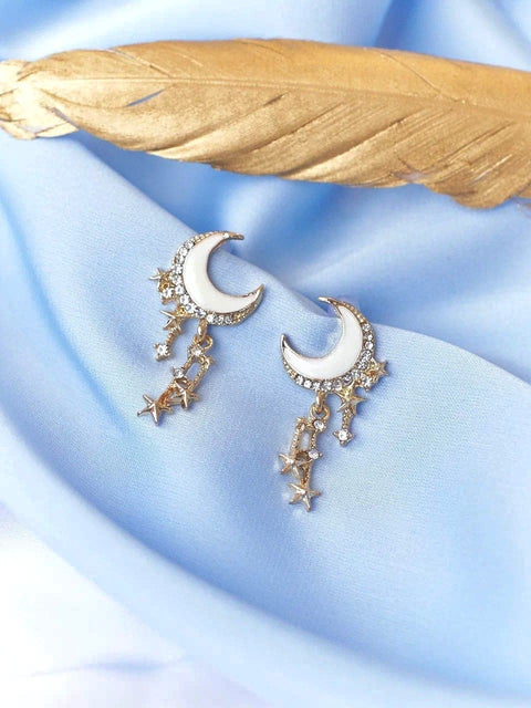 Enamel Moon Inlaid Dangle Earrings - Froppin