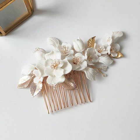 Flower Bridal Hair Comb, Floral Pearl Wedding Hair Comb, Crystal Bridal Clay Headband, Vintage Hairband, Bridal Headpiece Wedding Hairpiece - Froppin