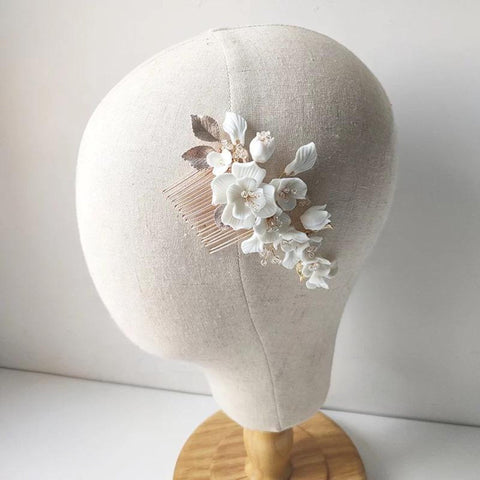 Flower Bridal Hair Comb, Floral Pearl Wedding Hair Comb, Crystal Bridal Clay Headband, Vintage Hairband, Bridal Headpiece Wedding Hairpiece - Froppin
