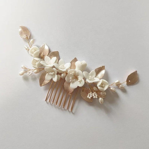 Flower Bridal Hair Comb, Leaf Vine Hairband Pearl Wedding Hair Comb, Crystal Bridal Clay Headband Vintage Bridal Headpiece Wedding Hairpiece - Froppin