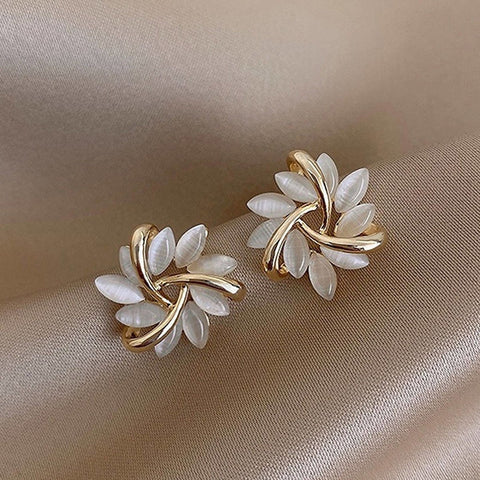 Flower Stud Earrings, Triquetra Earrings, Minimalist Earrings, Floral Earrings, Dainty Flower Earrings, White Flower Earrings, Gold Plated - Froppin