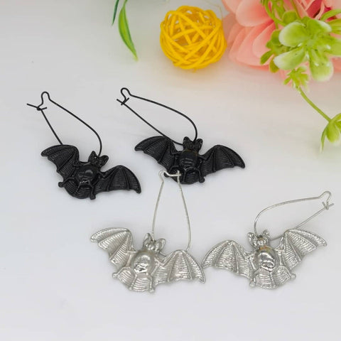 Flying Bat Earrings, Halloween Earrings, Silver Bat Earrings, Scary Earrings Animal Earrings Statement Jewelry Funny Earrings Party Earrings - Froppin