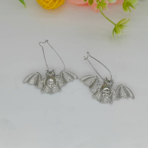 Flying Bat Earrings, Halloween Earrings, Silver Bat Earrings, Scary Earrings Animal Earrings Statement Jewelry Funny Earrings Party Earrings - Froppin