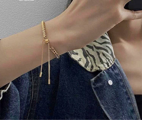 Gold Braided Curb Chain Bracelet, Chain Braided Curb Gold Bracelet, Small Trendy Links Minimalist Stack, Tie Knot Adjustable Wrist Bracelet - Froppin