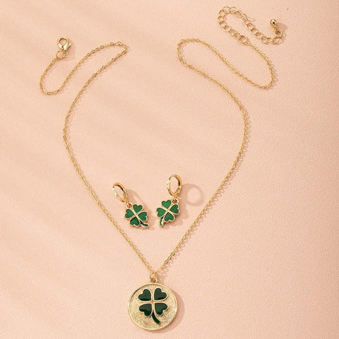 Gold Clover Necklace Set with Earrings, 4 Leaf Clover Necklace, Small Silver Four Leaf Clover Necklace, Dainty Mothers Day Gift for Her - Froppin