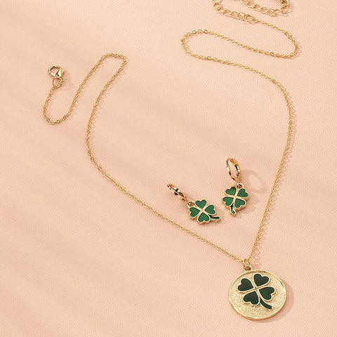 Gold Clover Necklace Set with Earrings, 4 Leaf Clover Necklace, Small Silver Four Leaf Clover Necklace, Dainty Mothers Day Gift for Her - Froppin