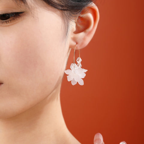 Gold Floral Bud Hoop Earrings Flower Earrings Crystal Earrings Cute Earrings Long Floral Earrings Real Delicate Earrings Minimalist Earrings - Froppin