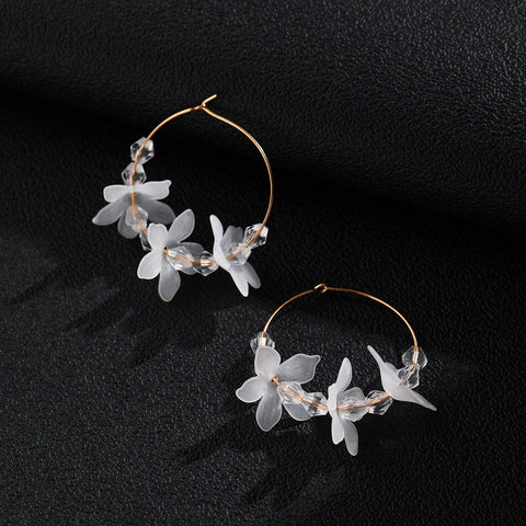 Gold Floral Bud Hoop Earrings Flower Earrings Crystal Earrings Cute Earrings Long Floral Earrings Real Delicate Earrings Minimalist Earrings - Froppin