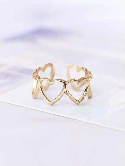 Gold Hearts Hugging Adjustable Any Size Band Contour Frame Ring - Froppin