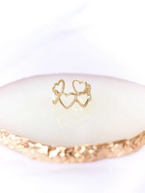 Gold Hearts Hugging Adjustable Any Size Band Contour Frame Ring - Froppin