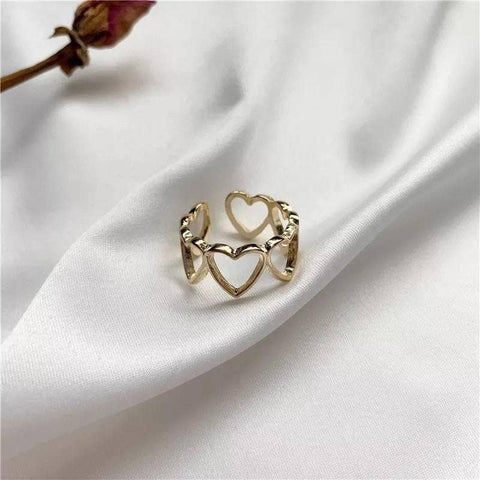 Gold Hearts Hugging Adjustable Any Size Band Contour Frame Ring - Froppin