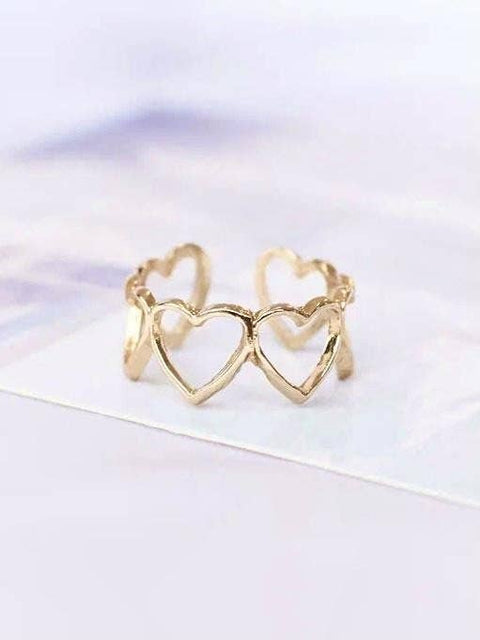 Gold Hearts Hugging Adjustable Any Size Band Contour Frame Ring - Froppin
