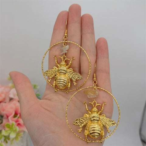 Gold Honeybee Earrings Animal Earrings, Cute Earrings Funny Earrings, Crystal Earrings Gift For Her Large Hoop Earrings, Minimalist Earrings - Froppin