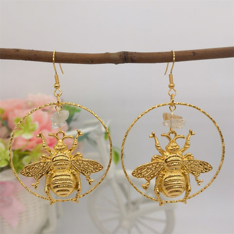 Gold Honeybee Earrings Animal Earrings, Cute Earrings Funny Earrings, Crystal Earrings Gift For Her Large Hoop Earrings, Minimalist Earrings - Froppin