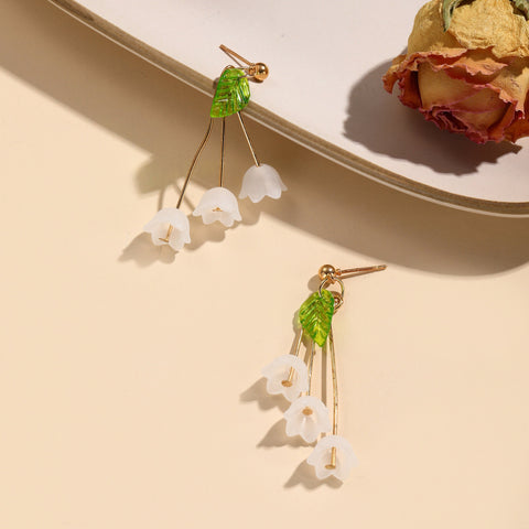 Gold Lily Earrings Flower Earrings, Minimalist Earrings Floral Earrings Real Leaf Earrings, Dangle Earrings Flower Jewelry Delicate Earrings - Froppin