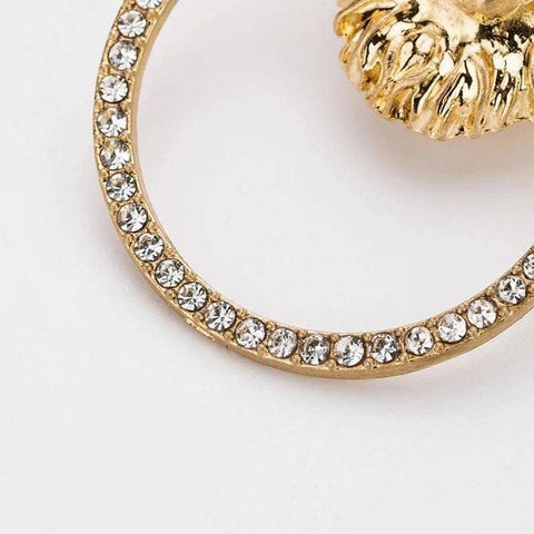 Gold Lion Intricate Gate Door Knocker Handle Large Hoops Earrings - Froppin