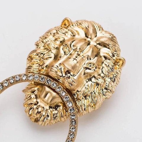 Gold Lion Intricate Gate Door Knocker Handle Large Hoops Earrings - Froppin