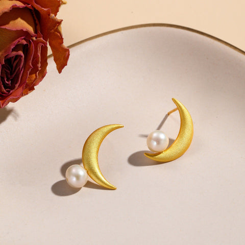 Gold Pearl Earrings Crescent Earrings, Solar System Earrings, Moon Earrings, Crystal Earrings, Cute Mismatched Earrings, Minimalist Earrings - Froppin
