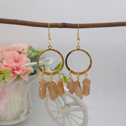 Gold Quartz Earrings, Crystal Earrings, Birthstone Earrings, Large Hoop Earrings, Minimalist Earrings, Raw Stone Earrings, Gemstone Earrings - Froppin