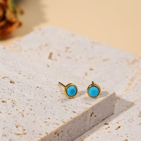 Gold Sapphire Earrings Birthstone Minimalist Earrings, Gemstone Earrings Cabochon Earrings, Tiny Stud Earrings Gift For Her Stone Earrings - Froppin