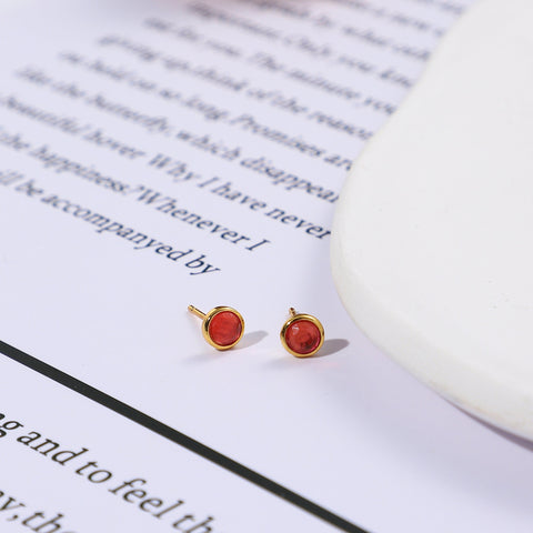 Gold Sapphire Earrings Birthstone Minimalist Earrings, Gemstone Earrings Cabochon Earrings, Tiny Stud Earrings Gift For Her Stone Earrings - Froppin