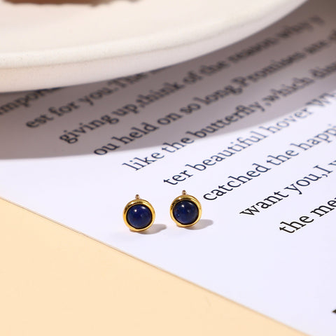 Gold Sapphire Earrings Birthstone Minimalist Earrings, Gemstone Earrings Cabochon Earrings, Tiny Stud Earrings Gift For Her Stone Earrings - Froppin