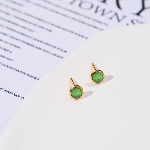 Gold Sapphire Earrings Birthstone Minimalist Earrings, Gemstone Earrings Cabochon Earrings, Tiny Stud Earrings Gift For Her Stone Earrings - Froppin