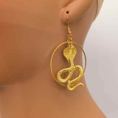 Gold Snake Earrings, Large Hoop Earrings, Animal Earrings, Gift For Her Femme Fatale Earrings, Scary Earrings, Cute Earrings Funny Earrings - Froppin