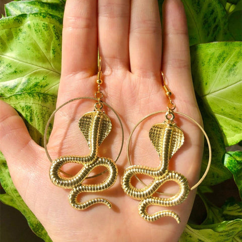 Gold Snake Earrings, Large Hoop Earrings, Animal Earrings, Gift For Her Femme Fatale Earrings, Scary Earrings, Cute Earrings Funny Earrings - Froppin