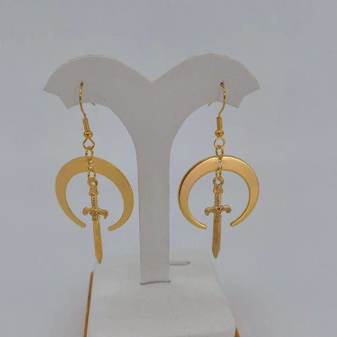 Gold Sword and Shield Dangle Earrings - Froppin