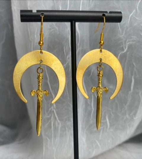 Gold Sword and Shield Dangle Earrings - Froppin