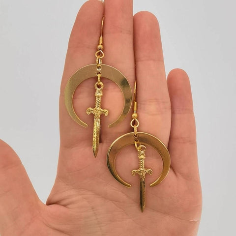 Gold Sword and Shield Dangle Earrings - Froppin