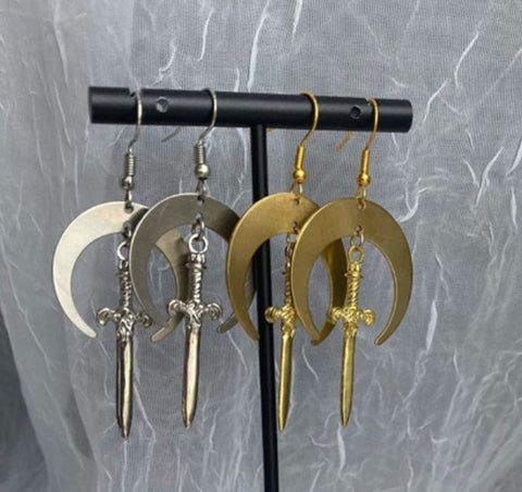 Gold Sword and Shield Dangle Earrings - Froppin