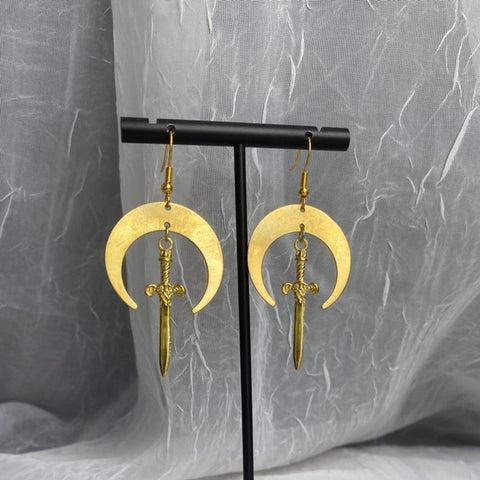 Gold Sword and Shield Dangle Earrings - Froppin