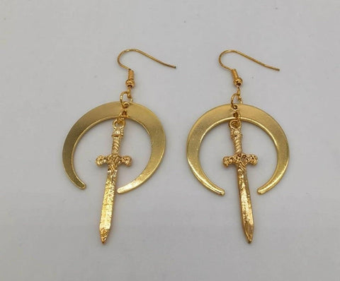 Gold Sword and Shield Dangle Earrings - Froppin