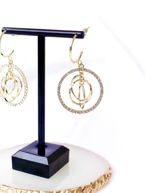 Golden Multi Hoop Circles Shining Volumetric Dangle Earrings - Froppin