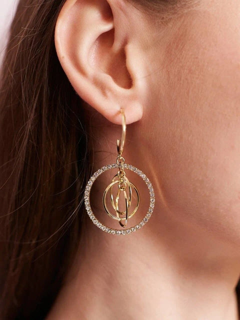Golden Multi Hoop Circles Shining Volumetric Dangle Earrings - Froppin