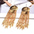 Golden Threads Detailed Circular Plate Dangle Floating Tassel Long Earrings Piercing imitation Gold Elegant Girly Eye catching - Froppin