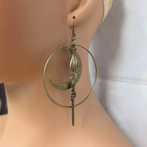 Hand Sword Crescent Earrings, Moon Power Knife Earrings, Gold Victorian Dagger Earrings, Femme Fatale Small War Dangerous Cute Blade Earring - Froppin