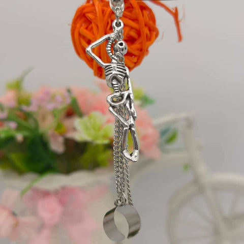 Hanged Chain Ear Cuff Earrings, Skull Chains Cuff Earrings, Skeleton Hug Cuff Stud Earrings, Piercing Imitation Earrings, Dead Bones Jewelry - Froppin
