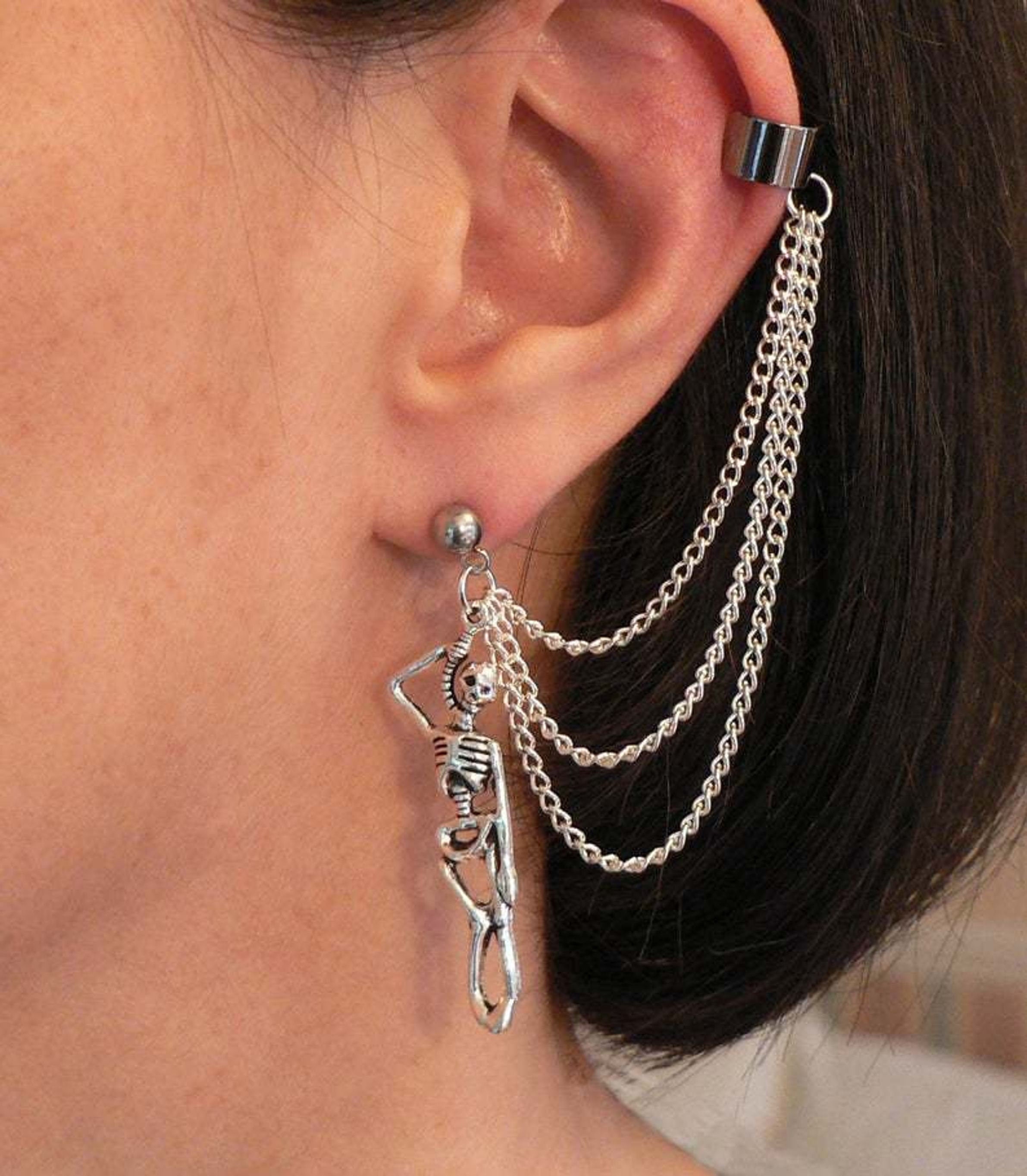 Titanium Zircon Flower Back-hanging Chain Stud Earrings, Non Tarnish, –  OhlalaJewelryUS