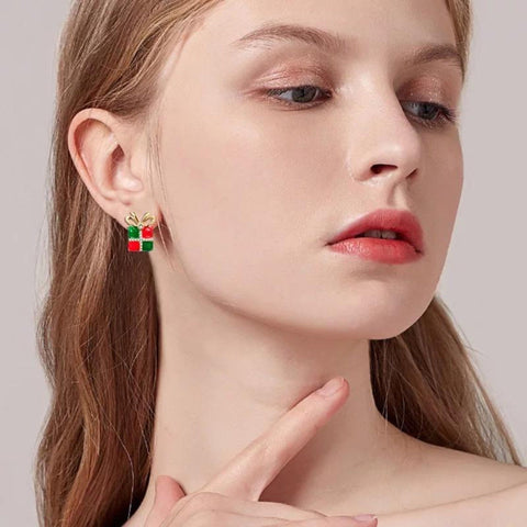 Hat Earrings, Christmas Earrings Enamel Earrings Gift Earrings, Cute Earrings, Holiday Earrings Star Earrings Minimalist Earrings Cube Studs - Froppin