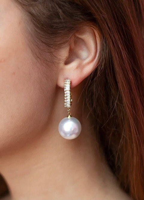 Hoop Pearl Earrings, Pave Earrings, Gold Hoops Earrings, Cz Hoops Earrings, Rhinestone Earrings, Minimalist Gemstone Jewelry Crystal Earring - Froppin