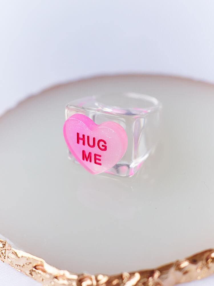 You bug Me - Heart shape resin ring with brass bug inside