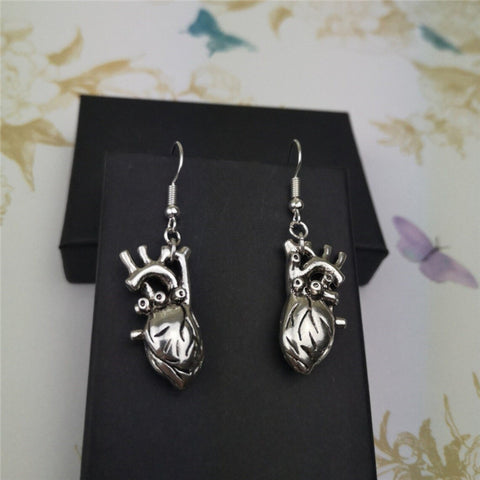 Human Heart Earrings, Anatomical Earrings, Silver Oxidized Earrings, Gothic Earrings, Scary Earrings, Femme Fatale Gift Idea Unusual Jewelry - Froppin